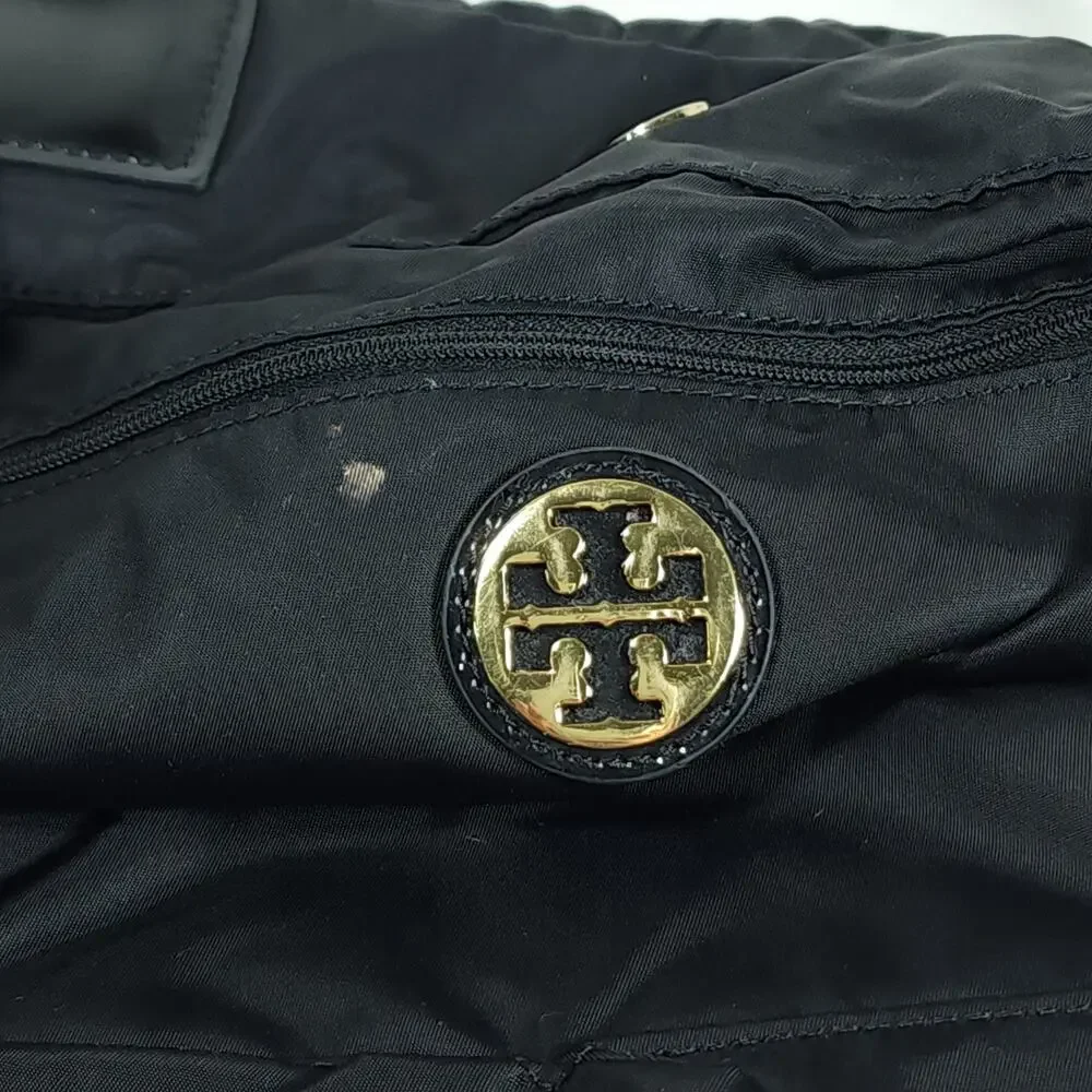 Tory Burch Ella Black Nylon Leather Trim Large Tote Bag Handbag